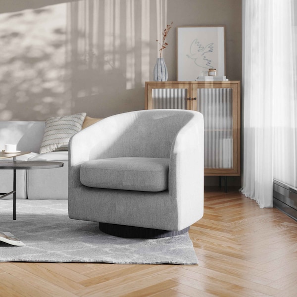 Flash Furniture Landon Club Style Commercial Barrel Accent Armchair Metal Base, Light Gray Fabric Upholstery BS-AC22-060-LTGRY-GG - main
